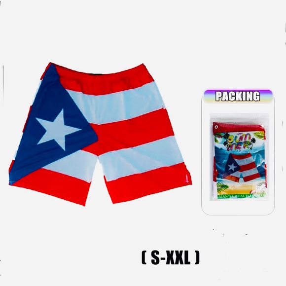 Puerto Rico Shorts Color flag Block Swim Trunks Swimsuit - Picture 3 of 3